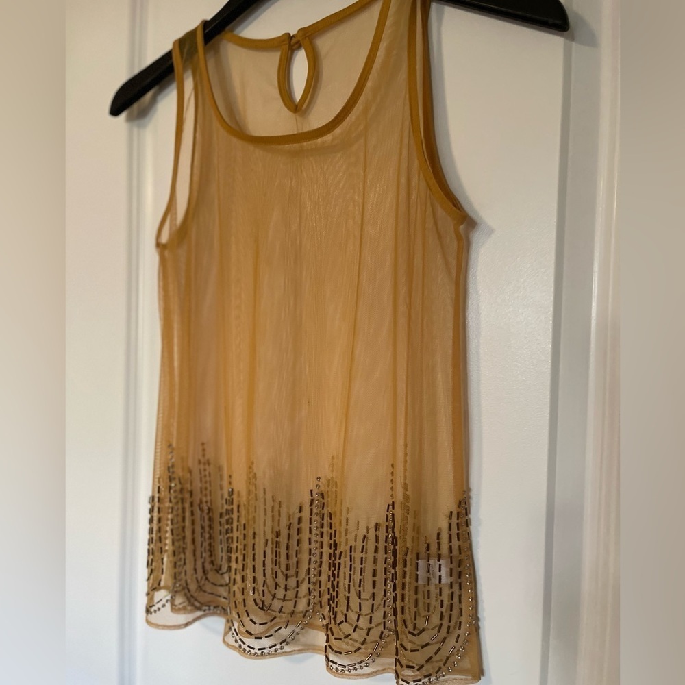 Embroidered beaded detail sheer yellow tank 5/$20 - Picture 2 of 5
